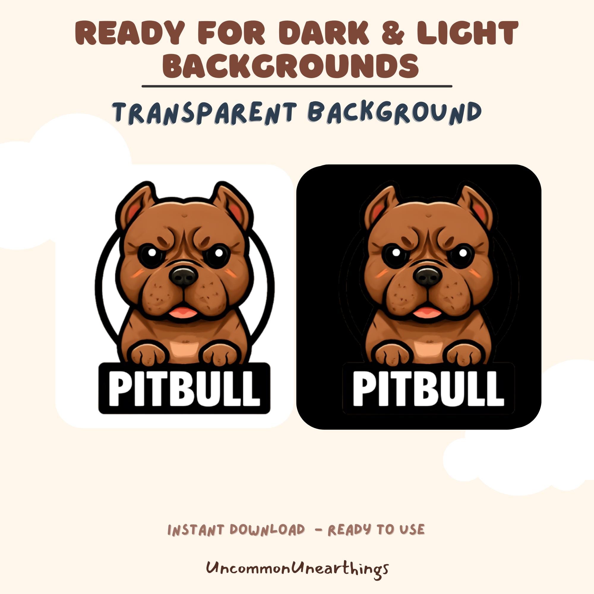 Brown pitbull emoji with transparent background, ready for dark and light backgrounds, instant download for Twitch Discord