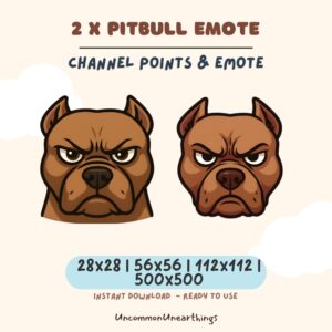 2x Pitbull Angry Face Emotes for Twitch Discord - Brown Dog Head Channel Points Emote Pack