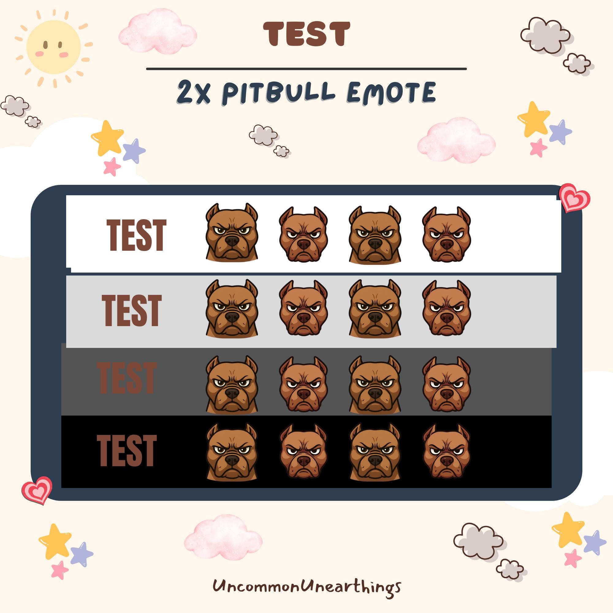 2x Pitbull Angry Face Emote Pack for Twitch Discord - Brown Dog Head Emotes Test