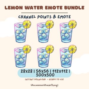 Lemon water emote bundle for Twitch and Discord in 4 sizes, instant download channel points emote graphics