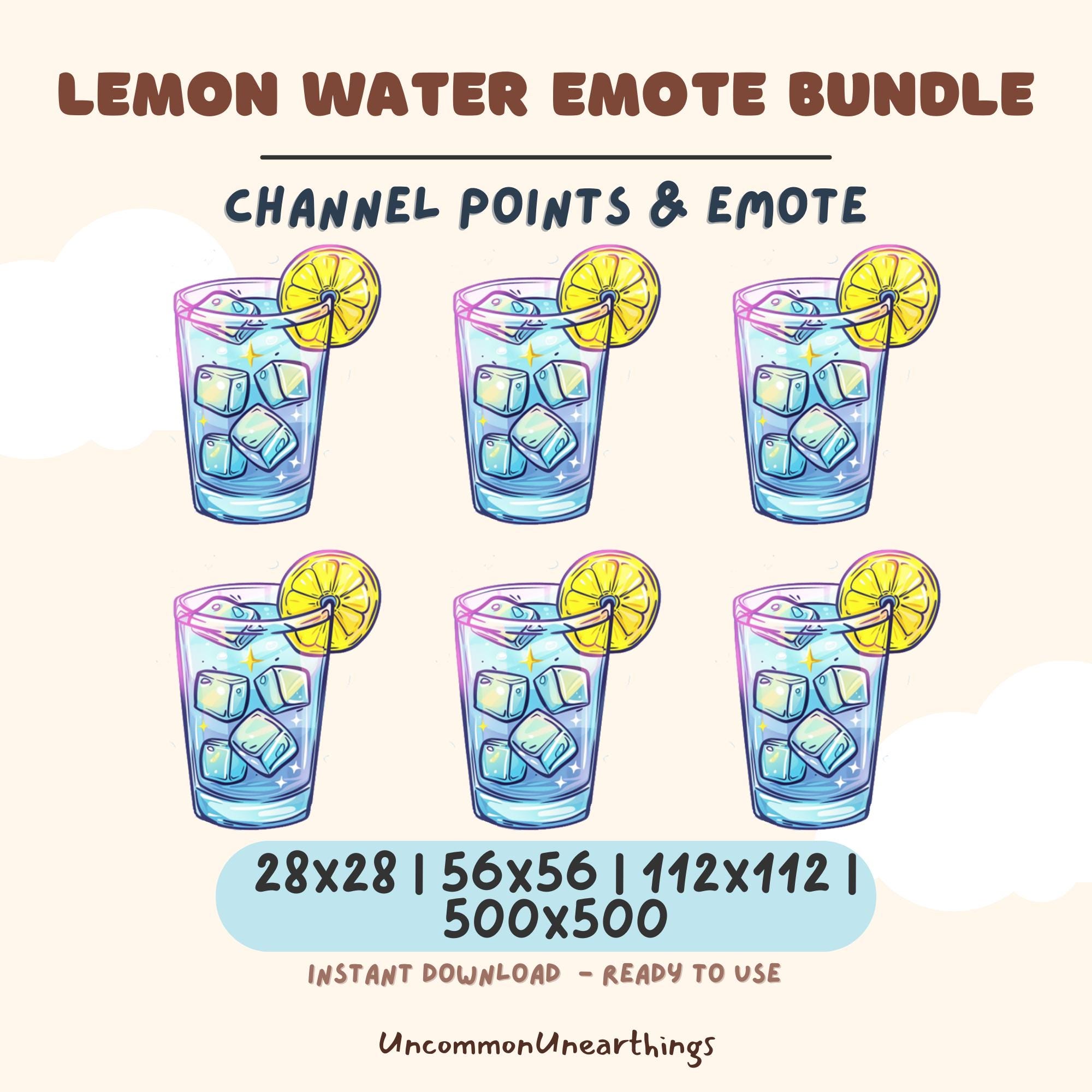Lemon water emote bundle for Twitch and Discord in 4 sizes, instant download channel points emote graphics