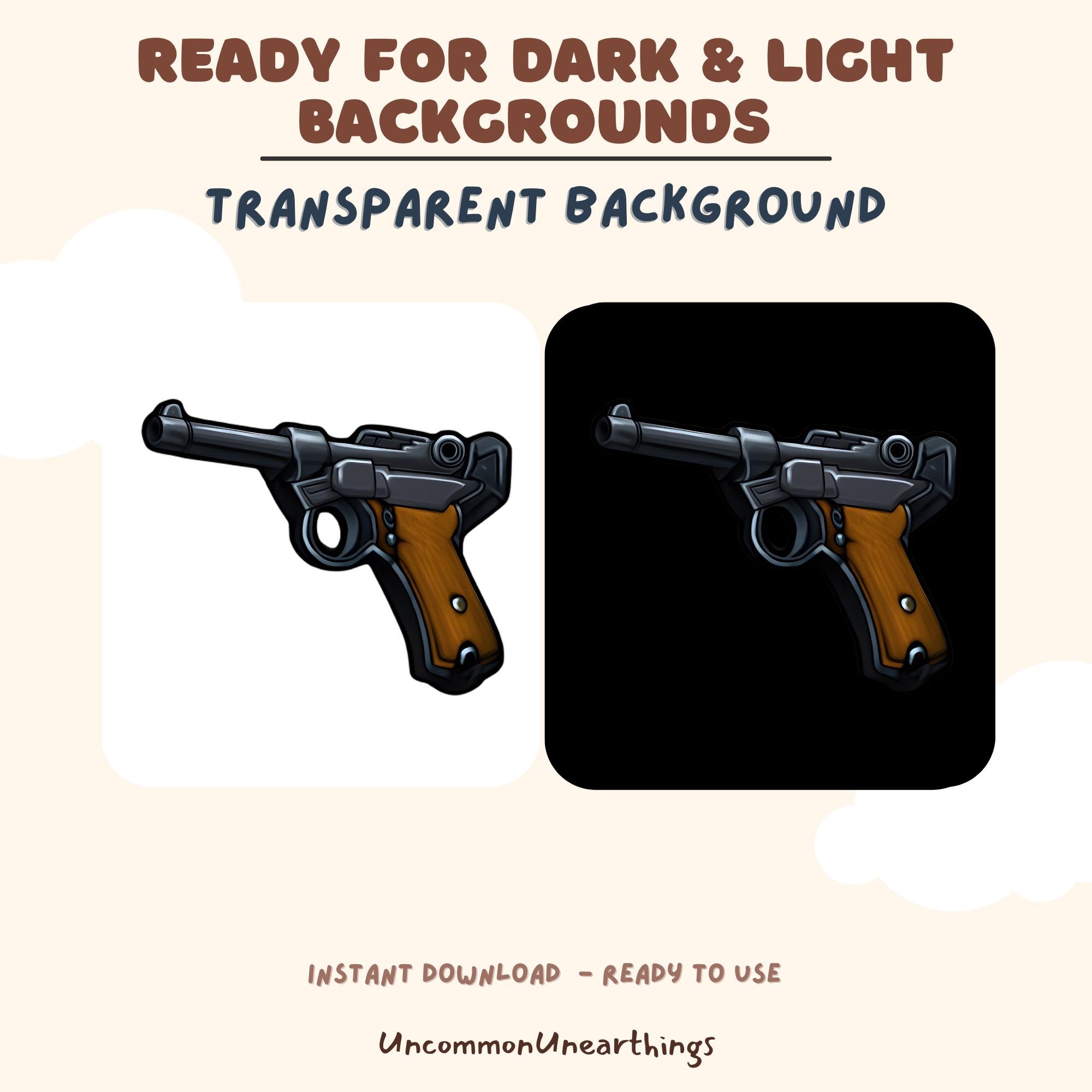 Vintage revolver pistol emote with transparent background, ready for dark and light backgrounds, instant download for Twit...