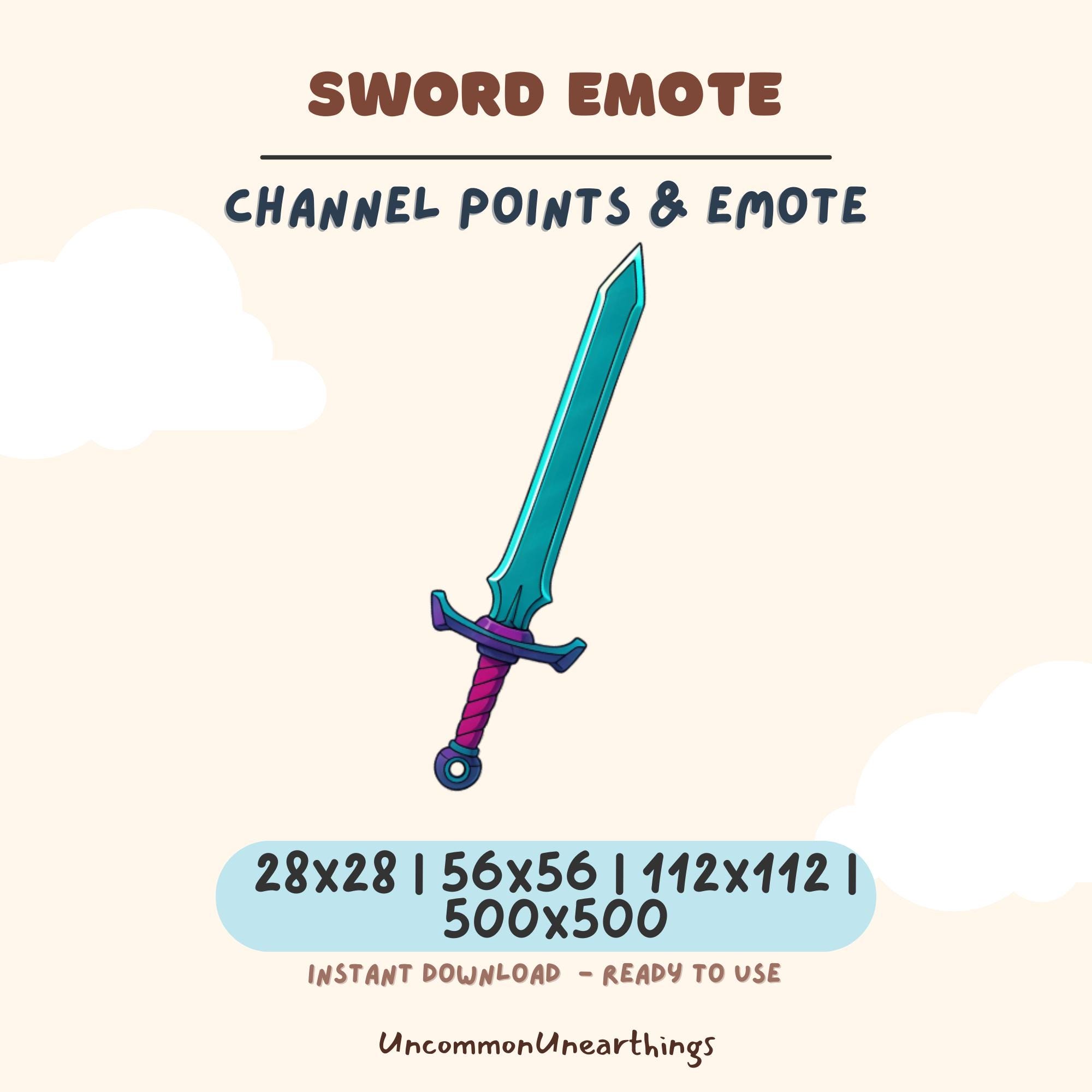 Sword Emote for Twitch Discord - Teal Blue Fantasy Blade with Purple Handle, Channel Points Emote 28x28 56x56 112x112 500x...