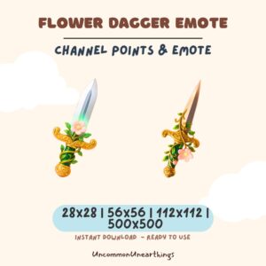 Flower Dagger Emote for Twitch and Discord - Ornate Golden Blade with Pink Flowers, Multiple Sizes Available