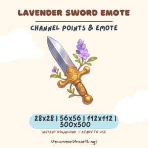 Lavender Sword Emote with purple flowers and golden handle for Twitch and Discord in multiple sizes