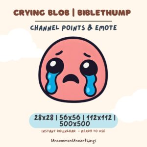 Crying Blob Biblethump emote for Twitch and Discord - sad character with tears, available in multiple sizes