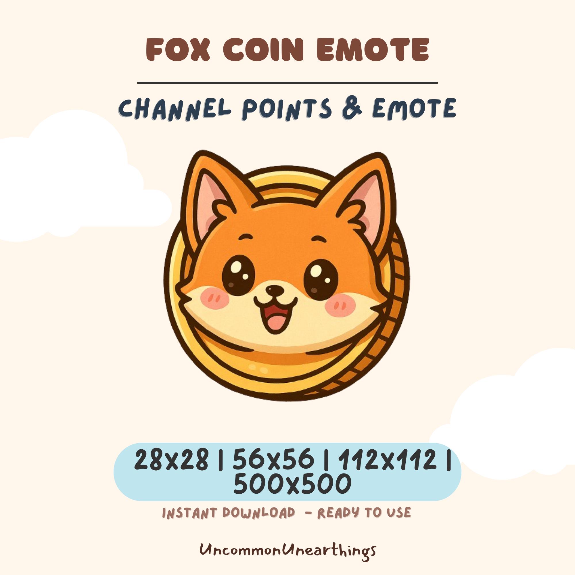 Fox coin emote for Twitch and Discord channels in multiple sizes, instant download ready to use