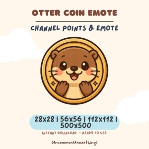 Cute otter coin emote for Twitch and Discord channels, 28x28 to 500x500px, instant download ready to use