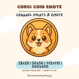 Cute Corgi Coin Emote for Twitch and Discord - Happy Dog Face Channel Points Emote 28x28 to 500x500 pixels
