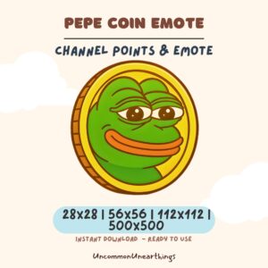 Pepe coin emote for Twitch and Discord channels, available in multiple sizes for streaming and chat use.