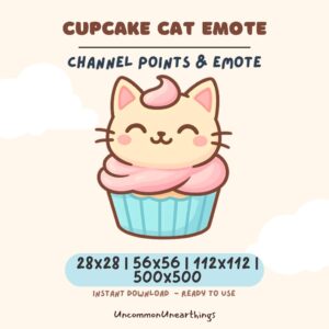 Cute cupcake cat emote for Twitch and Discord channels in multiple sizes 28x28 to 500x500 pixels