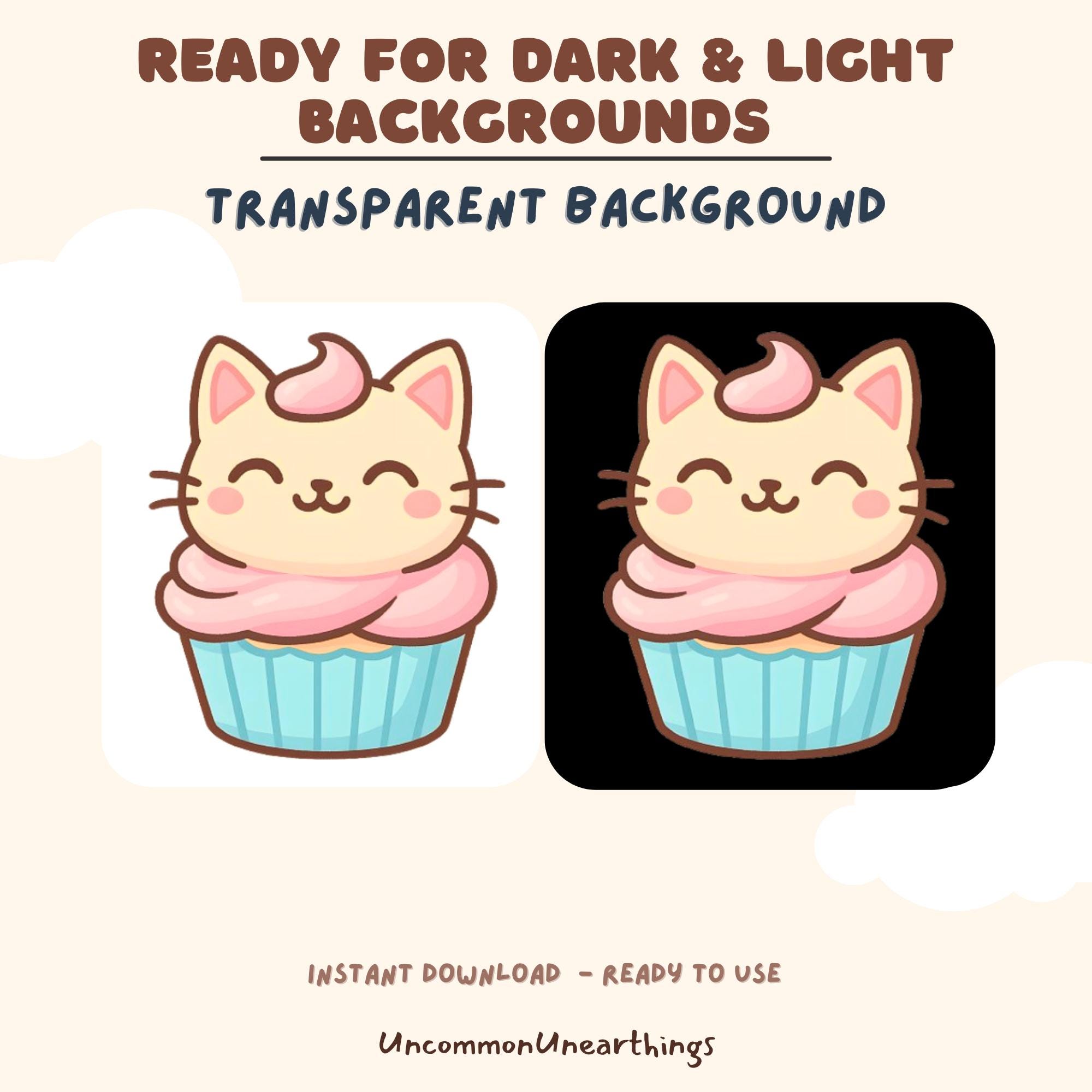 Cute cat cupcake emote with transparent background, ready for dark and light backgrounds