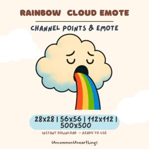 Rainbow Cloud Emote - Cute cloud character with rainbow streaming from mouth, available in 4 sizes for Twitch and Discord ...