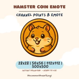 Hamster coin emote for Twitch and Discord, cute happy character in gold circle, channel points and streaming emoticon
