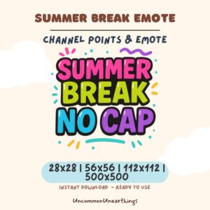 Summer Break No Cap Twitch Discord Emote - Colorful Channel Points Graphic in Multiple Sizes