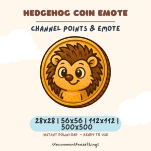 Hedgehog coin emote for Twitch and Discord channels in multiple sizes 28x28 to 500x500 pixels