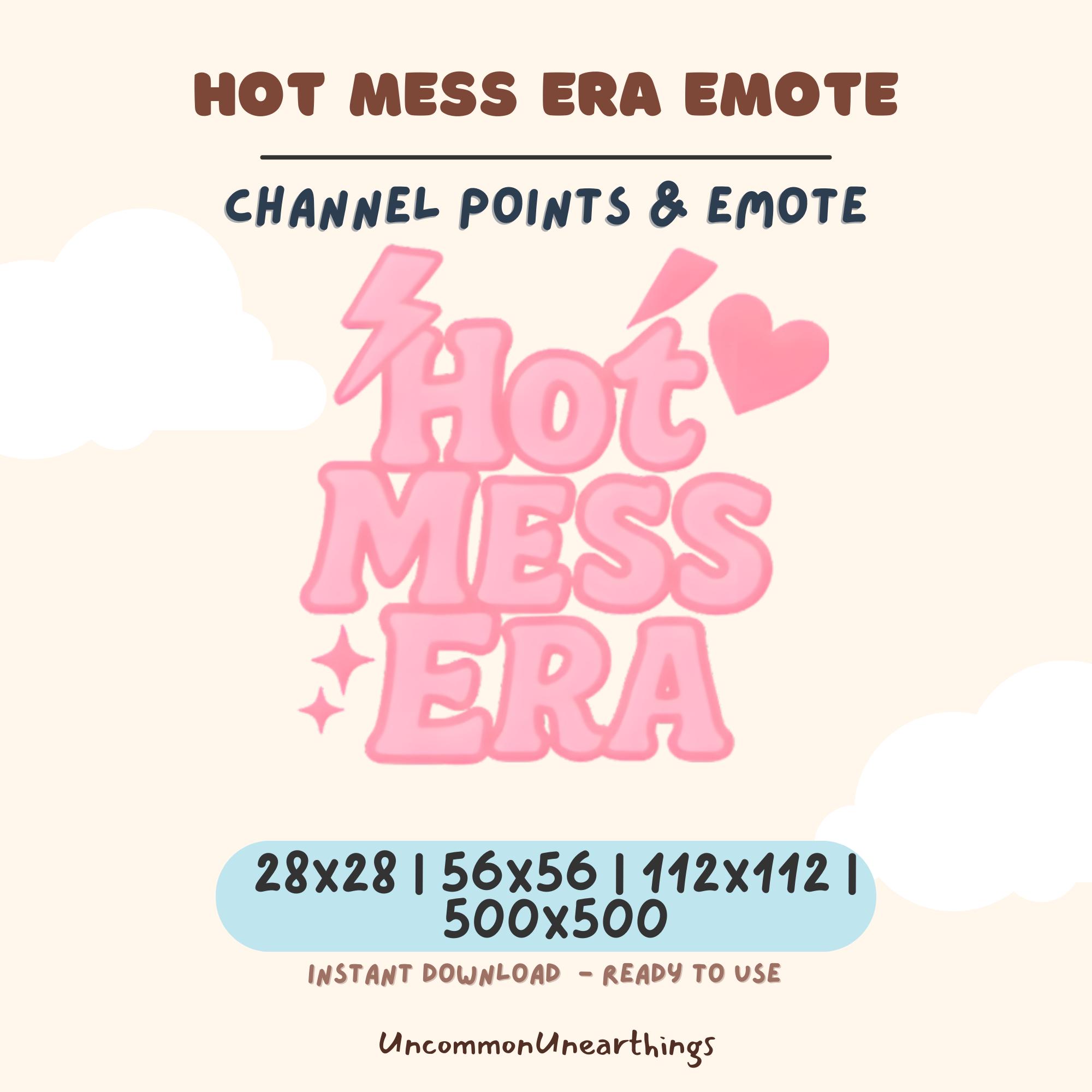 Hot Mess Era pink Twitch emote with lightning bolt and heart design, 28x28 to 500x500 pixels