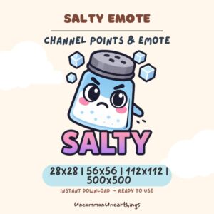 Salty Emote - Cute Salt Shaker Character for Twitch & Discord Channels, Available in 4 Sizes