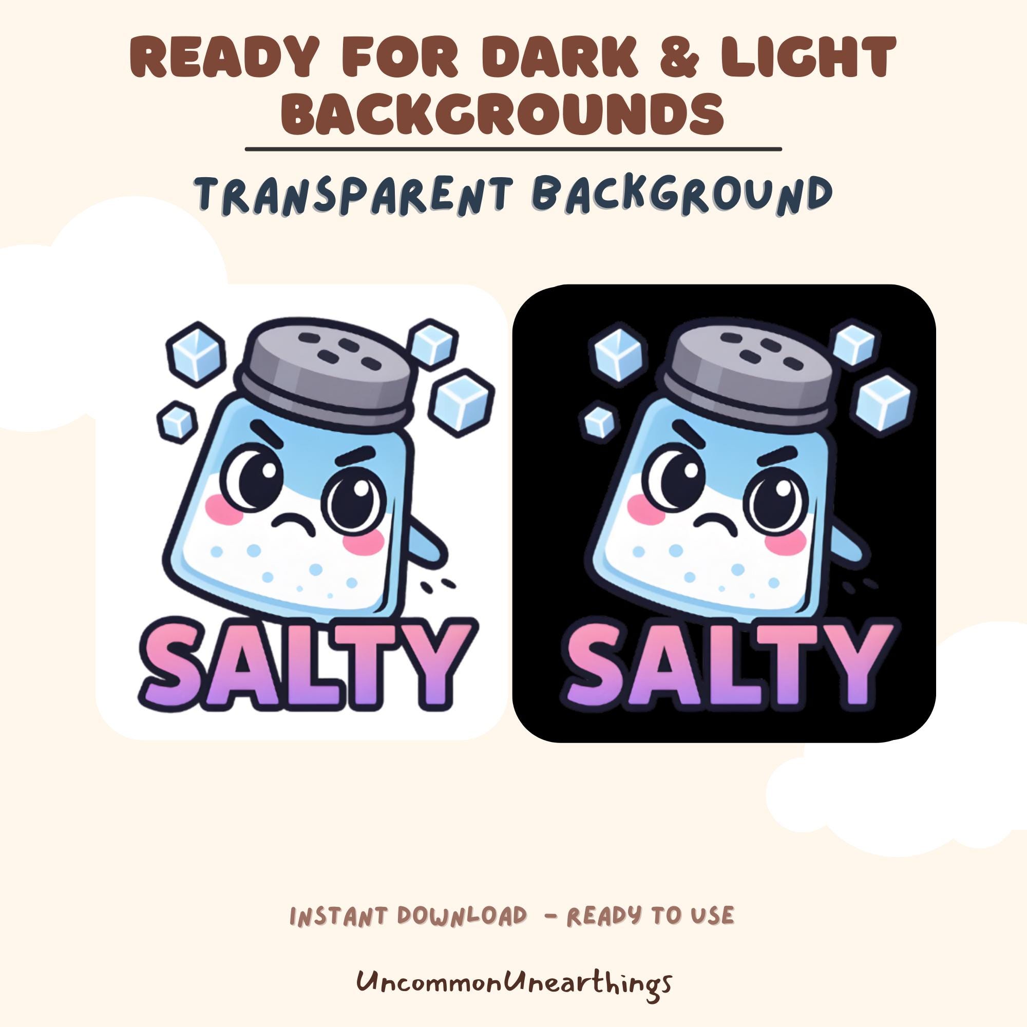 Cute salty salt shaker character emote with transparent background, ready for dark and light backgrounds, instant download