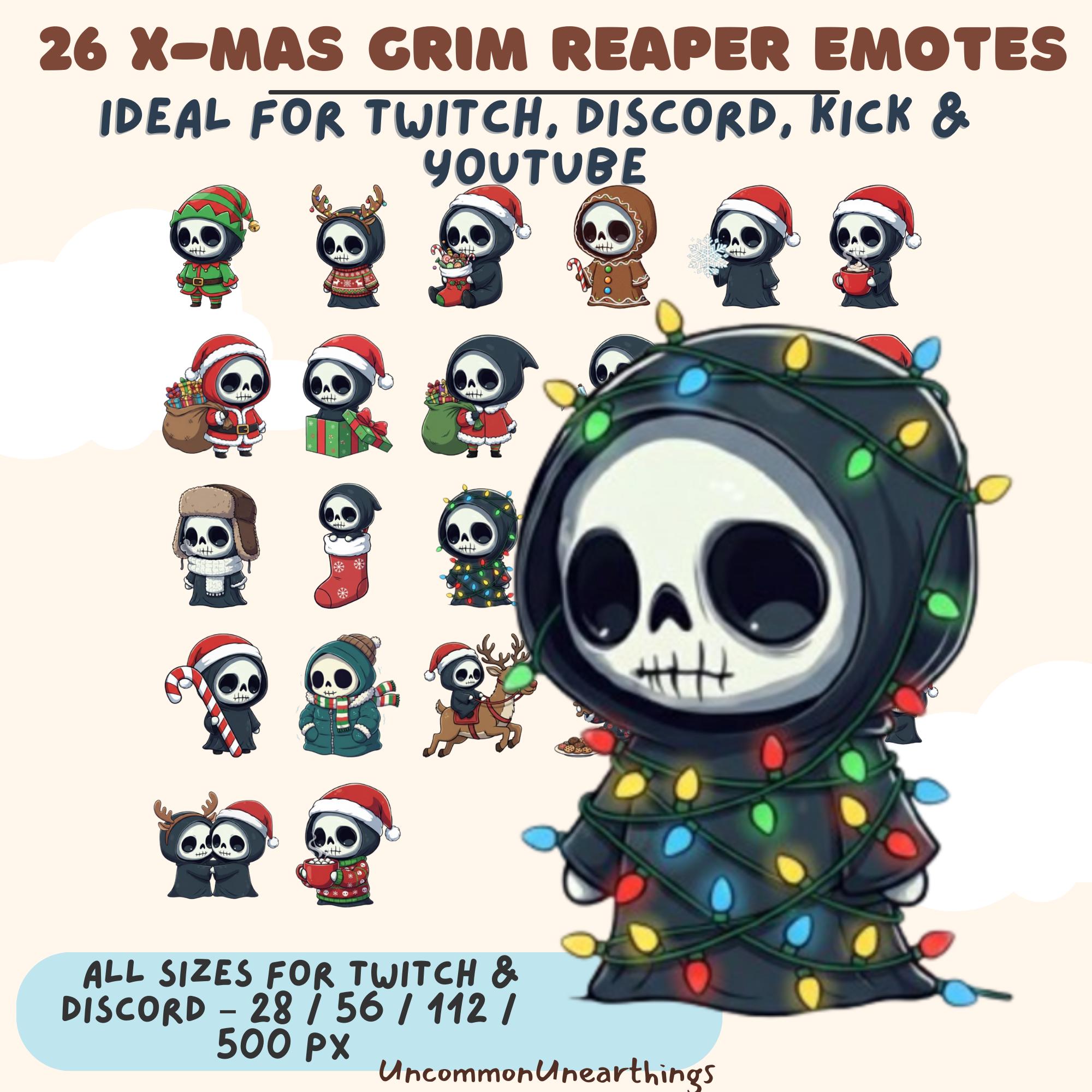 26 Christmas Grim Reaper Emotes for Twitch Discord YouTube - Spooky Holiday Skeleton Emojis
