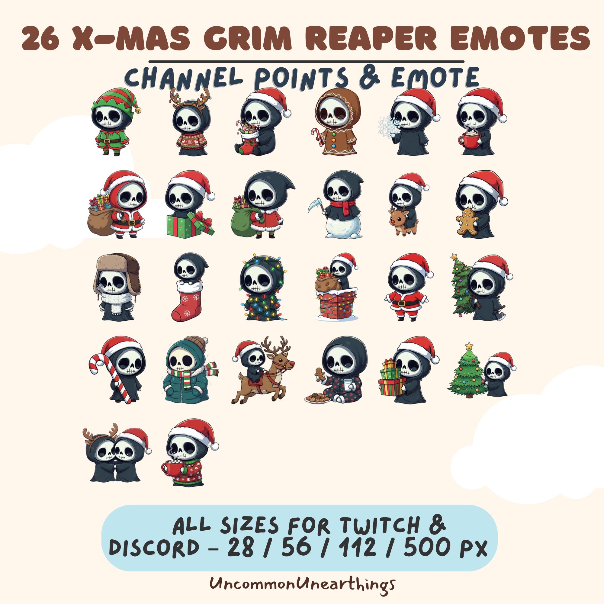 26 X-Mas Grim Reaper Emotes for Twitch & Discord - Christmas Skeleton Emote Pack