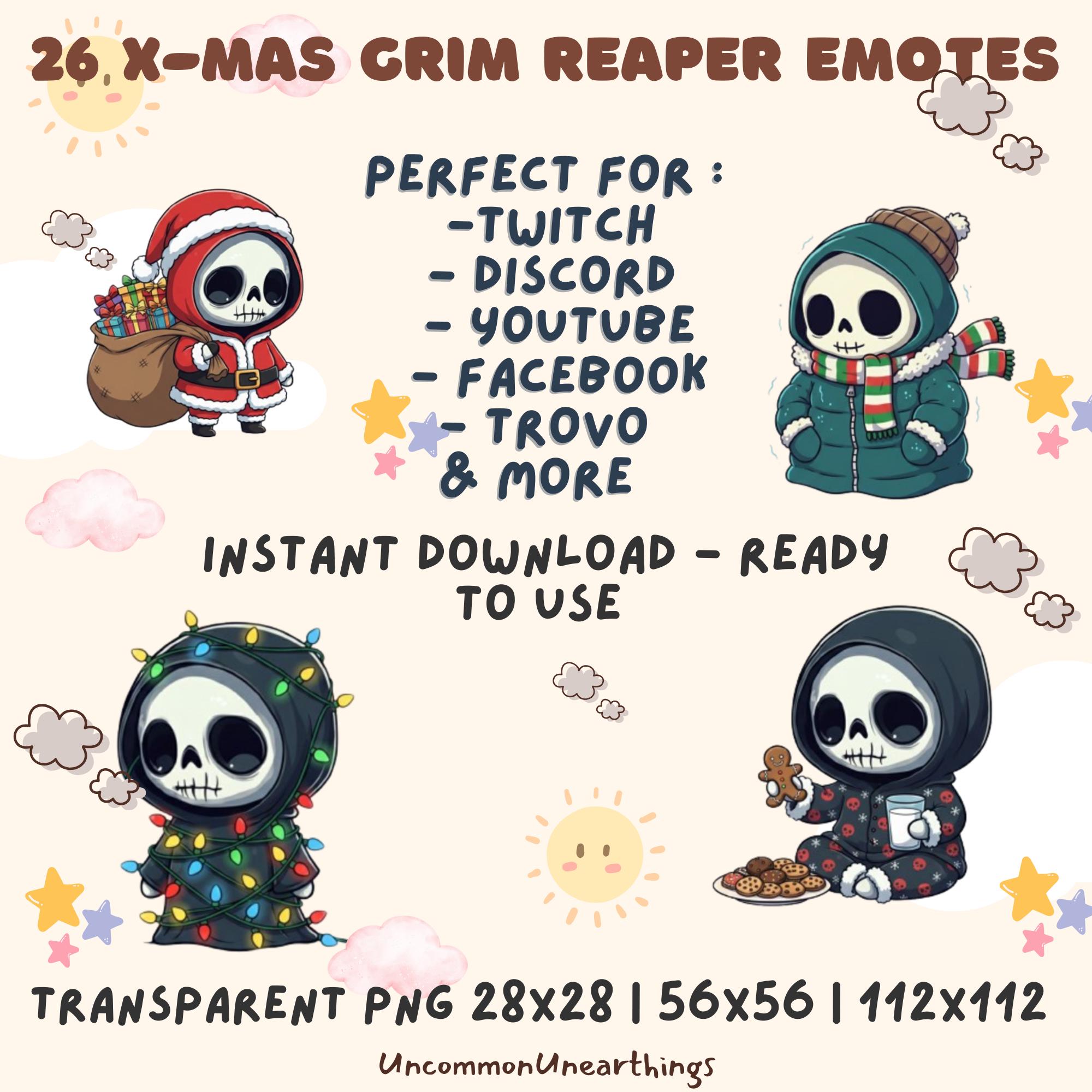 26 Christmas Grim Reaper Emotes for Twitch Discord YouTube - Instant Download PNG