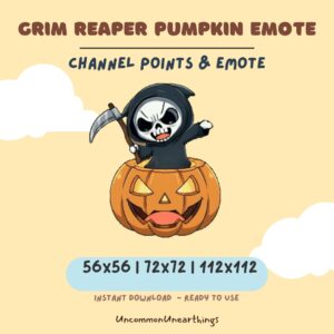 Grim Reaper Pumpkin Emote for Twitch and Discord - Halloween Channel Points Emote in 56x56, 72x72, and 112x112 sizes