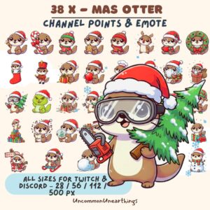 38 Mas Otter Christmas Twitch Discord Emotes - Channel Points & Emote Pack