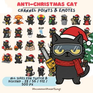Anti-Christmas cat channel points and emotes for Twitch and Discord in multiple sizes by UncommonUnearthings