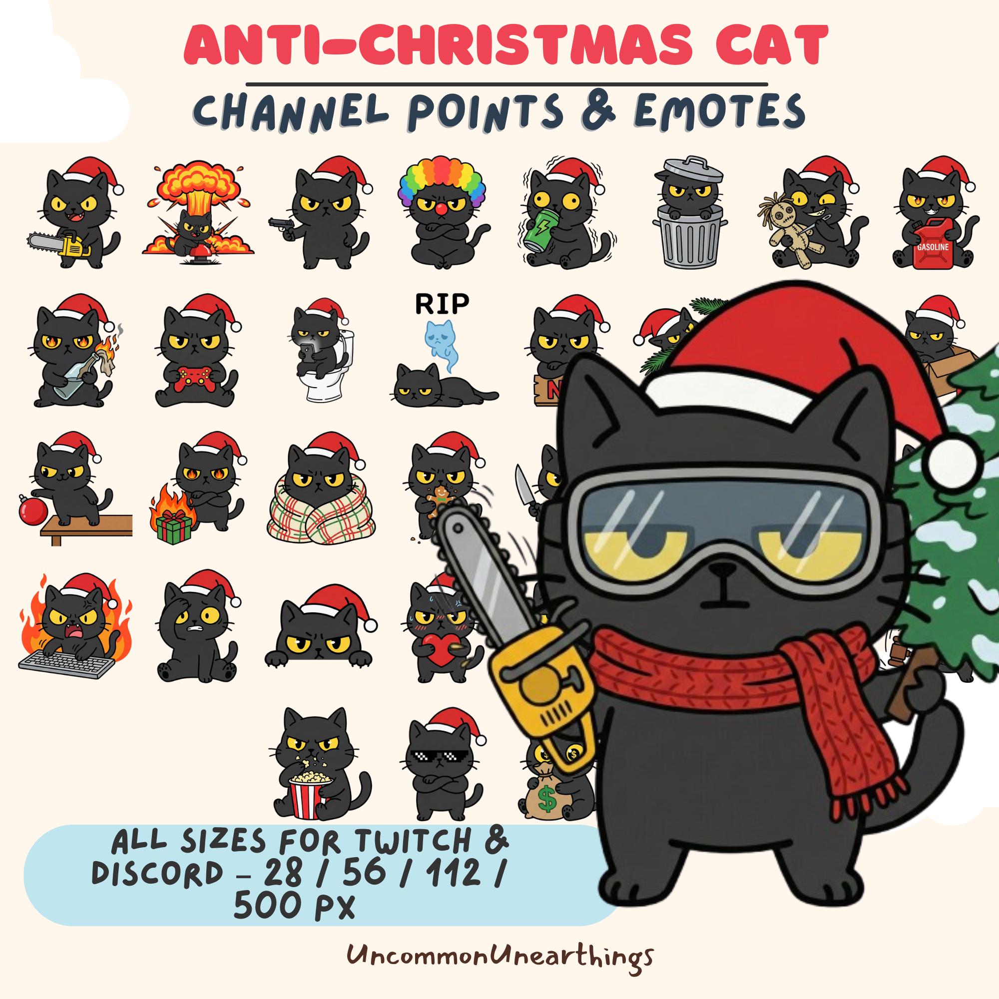 Anti-Christmas cat channel points and emotes for Twitch and Discord in multiple sizes by UncommonUnearthings
