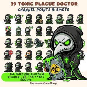Toxic Plague Doctor 39 Twitch Discord Emotes - Green Skull Character Channel Points Badges