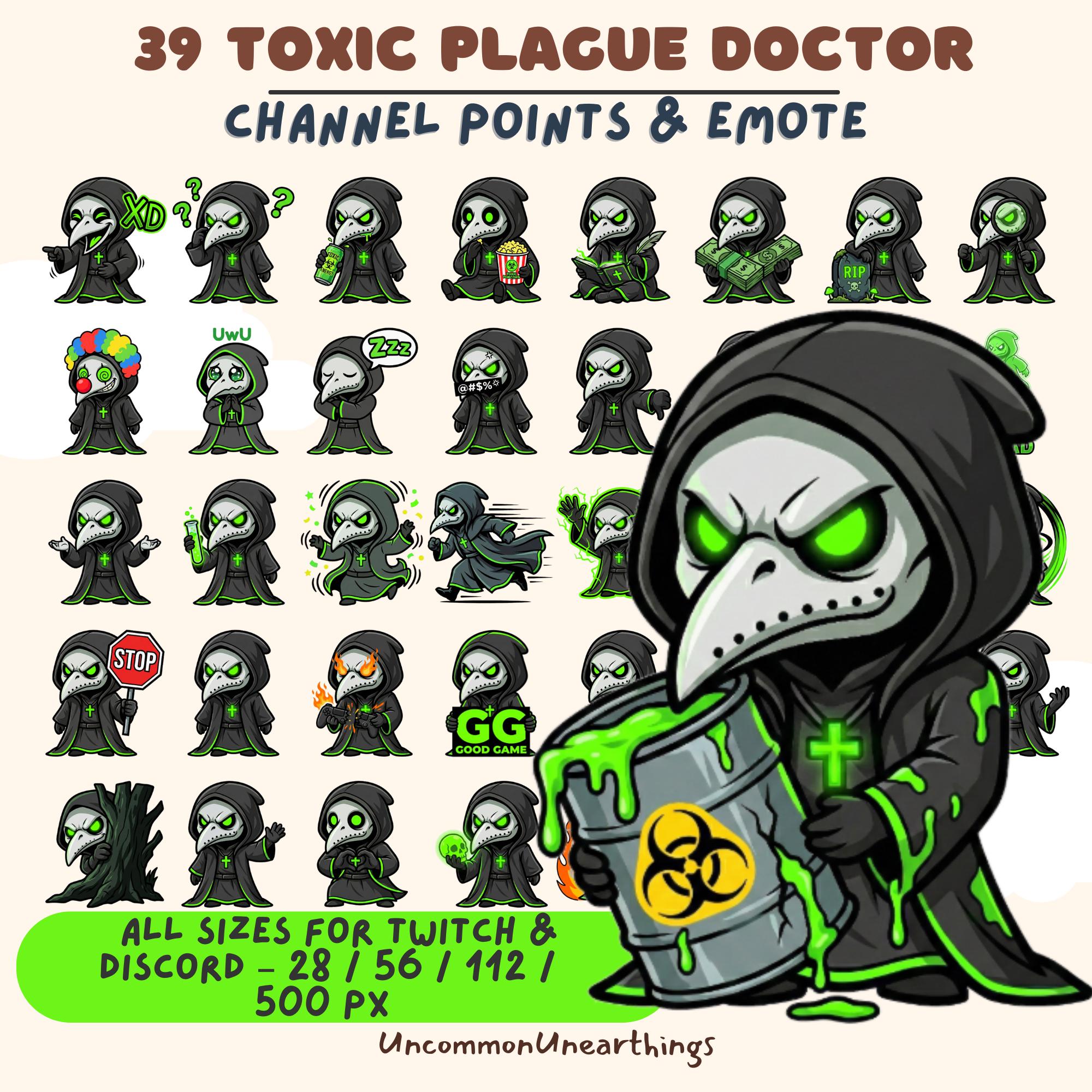 Toxic Plague Doctor 39 Twitch Discord Emotes - Green Skull Character Channel Points Badges