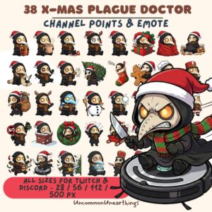 X-Mas Plague Doctor Twitch Discord Emotes - 38 Christmas Holiday Channel Points & Emoticon Pack