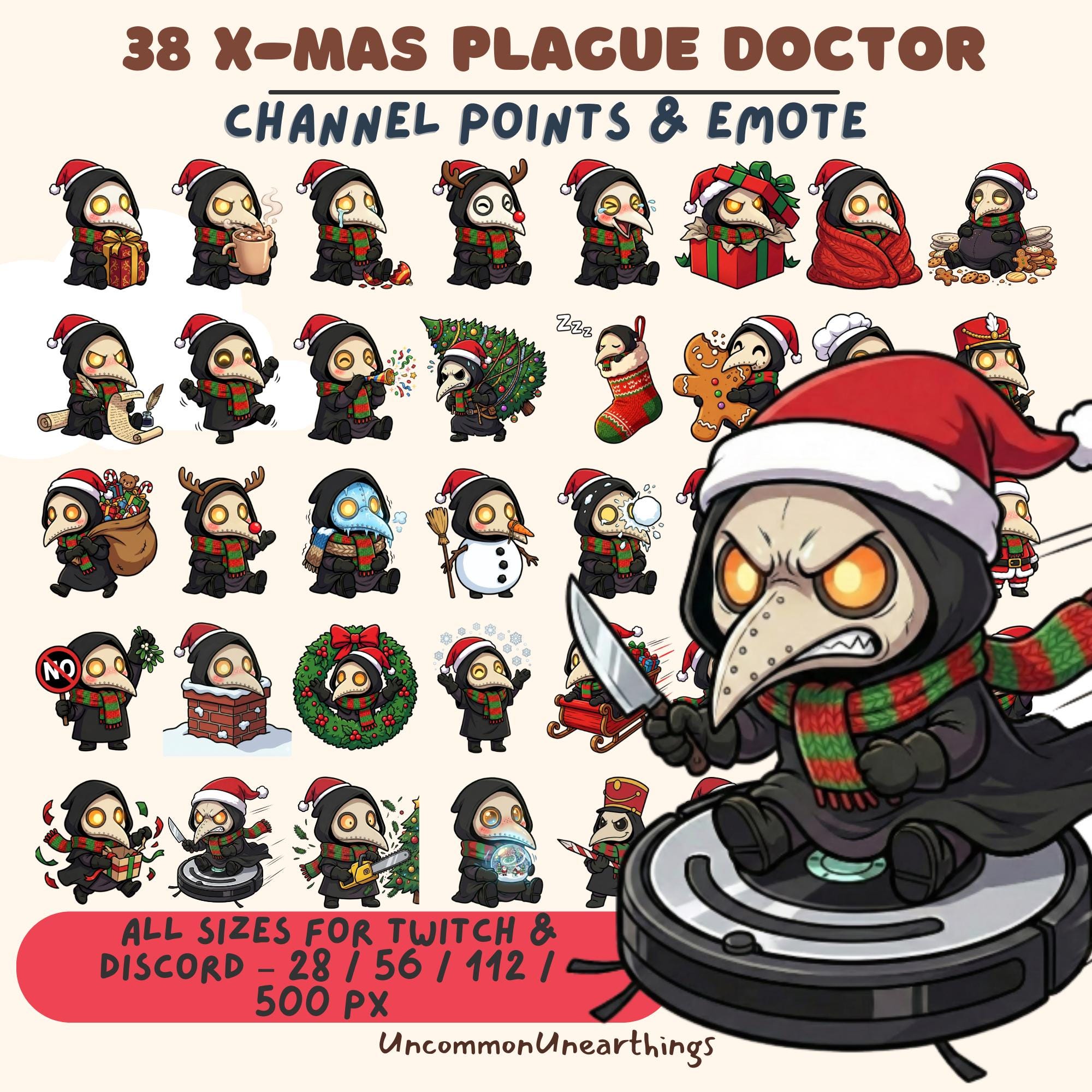 38 Christmas Plague Doctor Twitch Discord emotes, channel points and animated stickers in multiple sizes