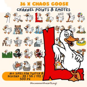 36 Chaos Goose Channel Points Emotes for Twitch and Discord - Animated Cartoon Duck Emotes in Multiple Sizes