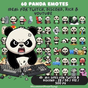 60 Panda Emotes for Twitch Discord YouTube - Gaming Emote Pack with Angry Panda, YES, HELP, OMG, WTF, GG, EZ Expressions