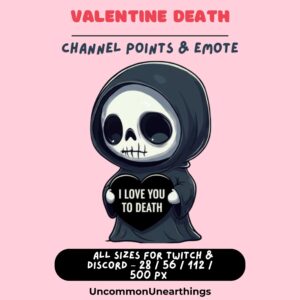 Valentine Death cute grim reaper emote holding heart "I love you to death" - Twitch Discord channel points