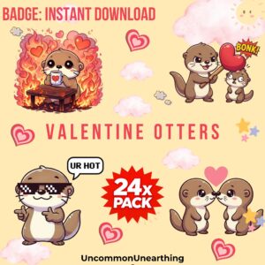 Valentine Otters Badge Pack - 24x Cute Anime Emotes Instant Download for Twitch Discord