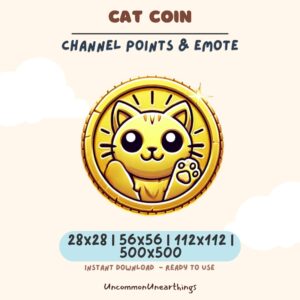 Cat Coin Twitch Discord Emote - Gold Lucky Cat Channel Points Badge Icon 28x28 to 500x500px