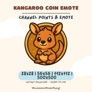 Cute kangaroo coin emote for Twitch and Discord, available in 28x28 to 500x500 pixels, instant download