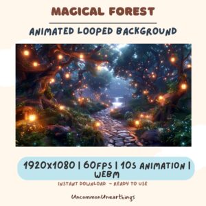 Magical Forest Animated Looped Background - 1920x1080 60FPS Enchanted Forest with Glowing Lanterns and Waterfall