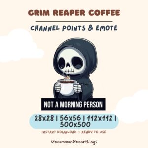 Grim Reaper Coffee Emote - Not a Morning Person Discord Twitch Channel Points Emote 28x28 56x56 112x112 500x500 pixels