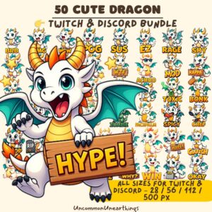 50 Cute Dragon Twitch Discord Emote Bundle - Colorful animated dragon characters in multiple sizes for streaming and gamin...
