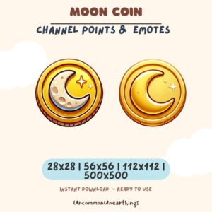 Moon Coin channel points emotes for Twitch and Discord in multiple sizes - instant download