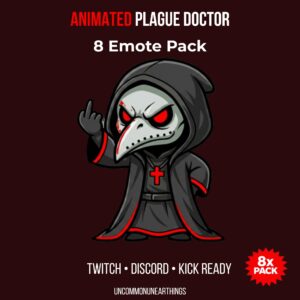 Animated Plague Doctor 8 Emote Pack for Twitch Discord Kick - Dark Red Black Grim Reaper Character Design