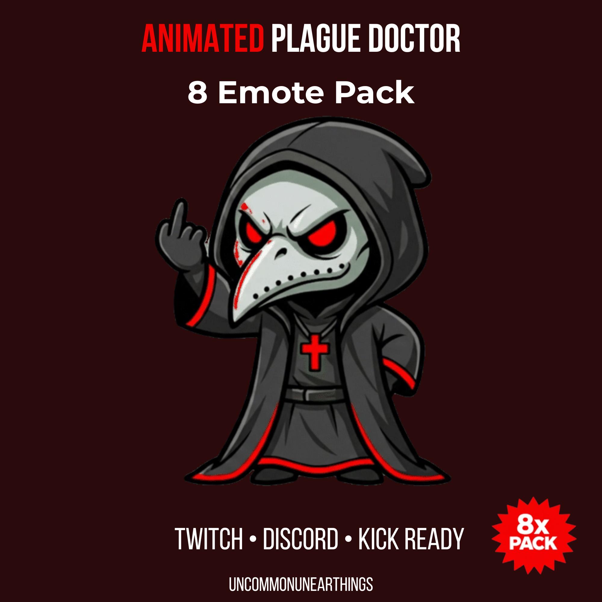 Animated Plague Doctor 8 Emote Pack for Twitch Discord Kick - Dark Red Black Grim Reaper Character Design