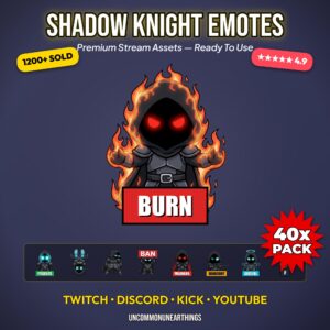 Shadow Knight Burn Emote Pack - 40x Premium Twitch Discord Emotes Ready to Use