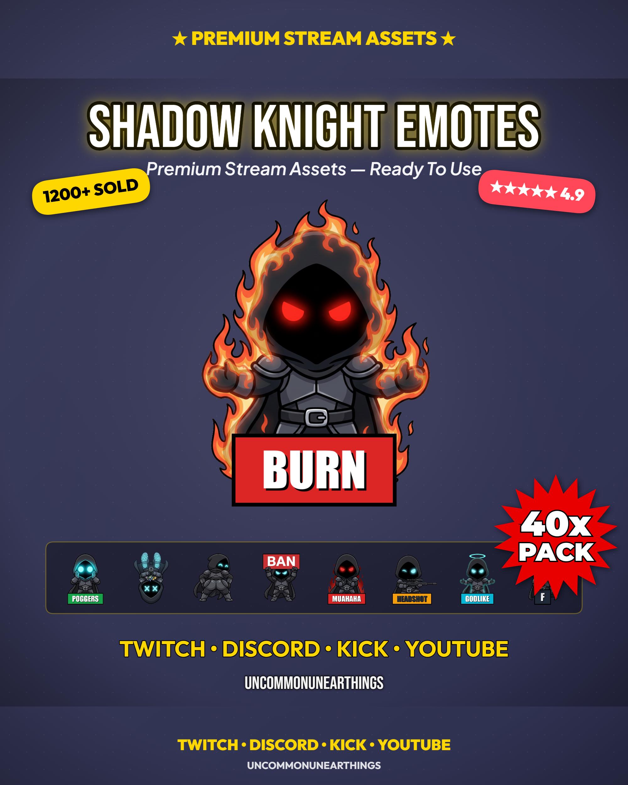 Shadow Knight Burn Emote Pack - 40x Premium Twitch Discord Emotes Ready to Use