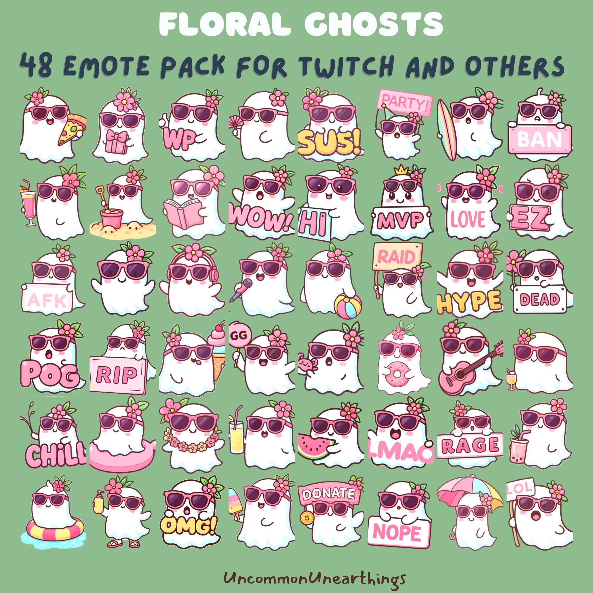 Floral Ghost Emotes Pack | 48 Twitch Discord Emotes - Image 2