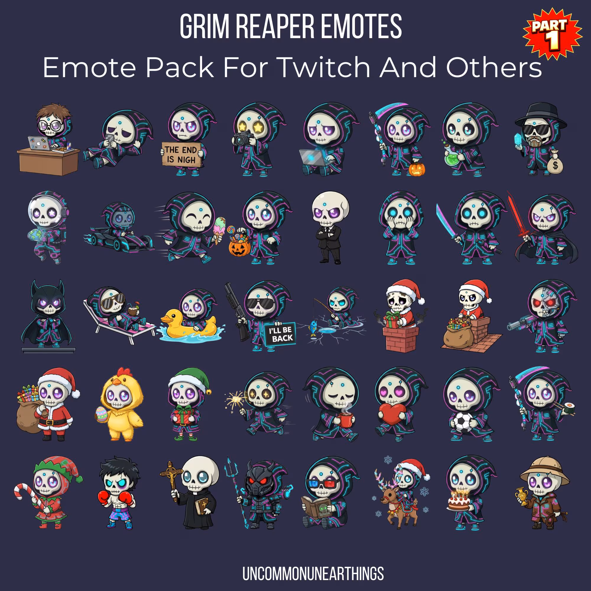 Grim Reaper Twitch Emotes | 104 Gothic Neon Pack - Image 2